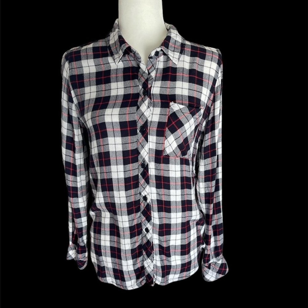 RAILS: Women's White, Black, Grey & Red Plaid Long Sleeve Button Up Shirt - XS